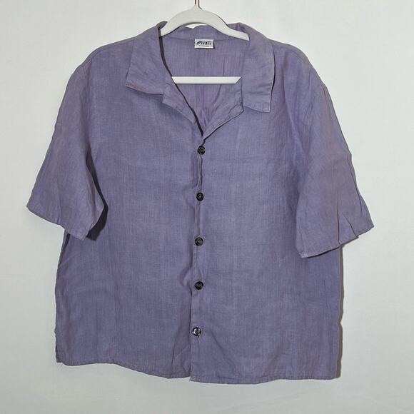 CP Shades Short Sleeve Linen Button Down Top Purple Women Size M Organic Minimal - Picture 1 of 8
